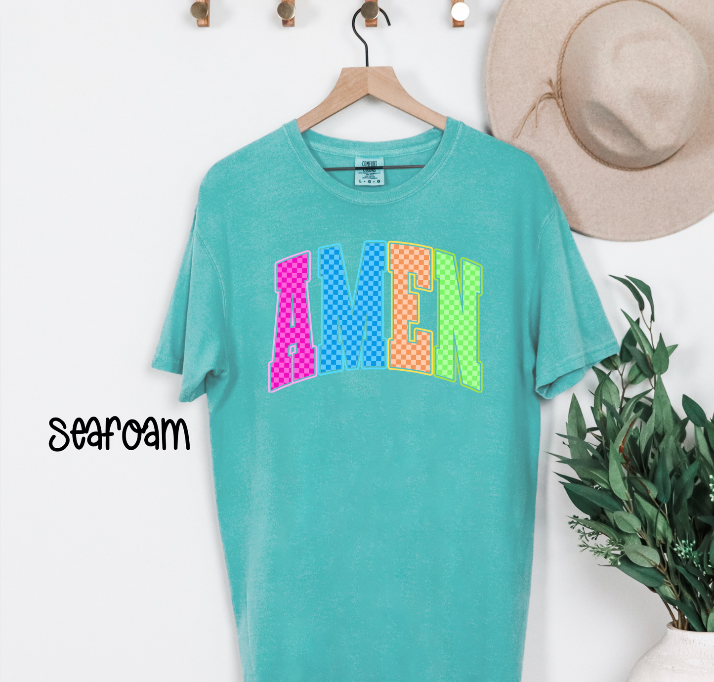 Custom Faith, Pray, Amen & Jesus Retro Checkerboard Tee