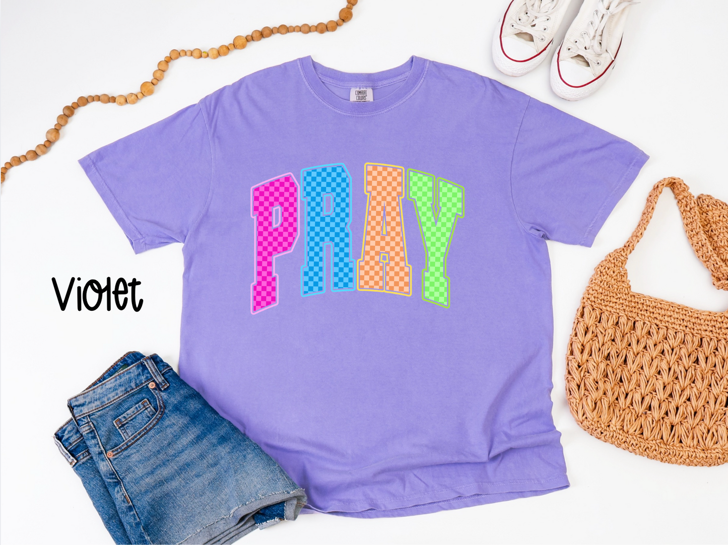 Custom Faith, Pray, Amen & Jesus Retro Checkerboard Tee
