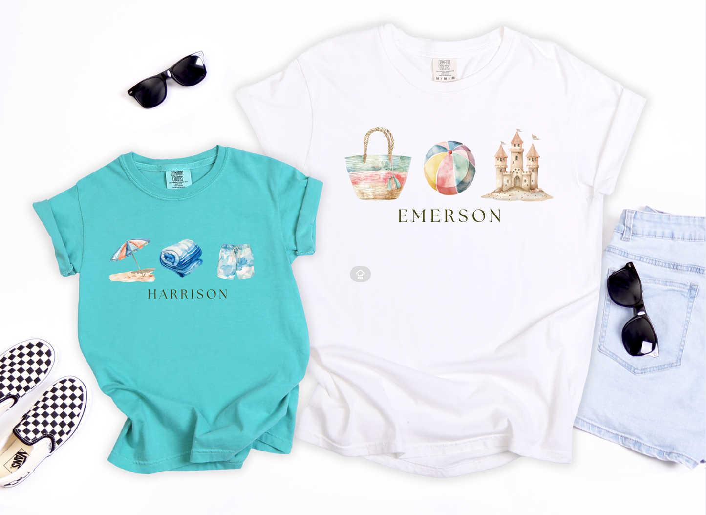 Personalized Beach Summer Icons Tee | Custom Name Shirt